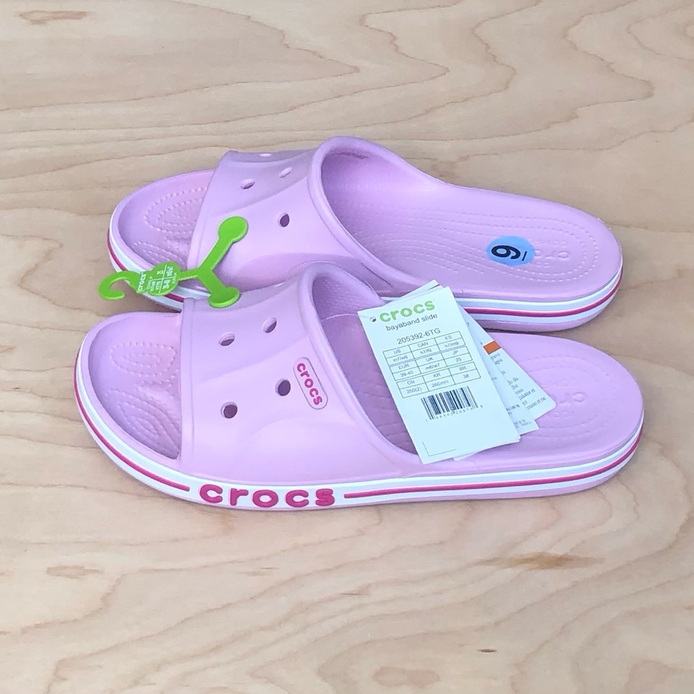 NWT CROCS Bayaband  Pink Slides Womens Size 9 Comfort Femenina Water Resistant.